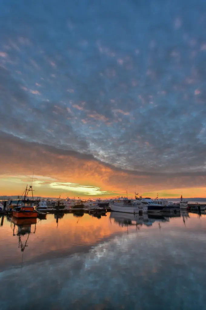 22 - Sunrise reflection and boats, Poole Quay, Dorset, England